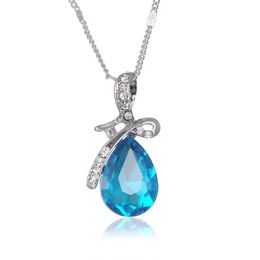 6 Colours water drop pendant necklaces crystal chain diamond angel tears necklaces fashion Jewellery for girls