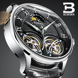 Double Switzerland Watches Binger Original Men's Automatic Watch Self-wind Fashion Men Mechanical Wristwatch Leather Y19051503