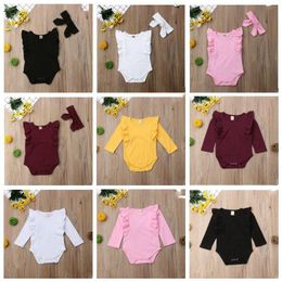 Baby Girls Clothes Bodysuit Onesies Romper Ruffle Cute Solid Long sleeve Rompers Headband Newborn Summer jumpsuit Kids Outfit EZYQ459