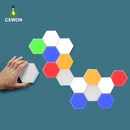 DIY Colorful Touch Sensitive Quantum Lamp LED Hexagonal Night Light Magnetic Assembly Modular Wall Lamp for Home Decor