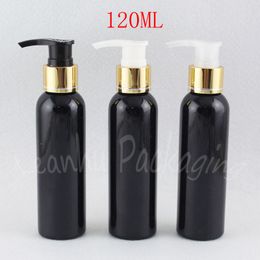 120ML Black Round Shoulder Plastic Bottle With Gold Lotion Pump , 120CC Shampoo / Lotion Packaging Bottle , Makeup Sub-bottling