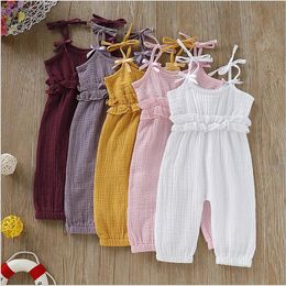 Baby Rompers Kids Suspenders Jumpsuits Girl Summer Solid Onesie Casual Triangle Ruffle Climb Suits Boutique Bodysuit Playsuit Overalls C5801