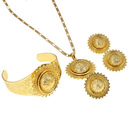 New Ethiopian Gold Jewellery Sets Necklace Clip Earrings Rings Gold Colour Habesha Jewellery Eritrean Wedding Gifts