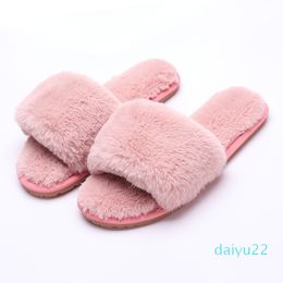 Hot style -Womens Fur Slippers Winter Shoes Big Size Home Slippers Plush Pantufa Women Indoor Warm Fluffy Terlik Cotton Shoes
