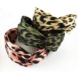 Leopard Print Wide Headband Cross Women Korean Hairband Colour Blocking Fabric Wide Head Band Women Hair Accessories Headwear