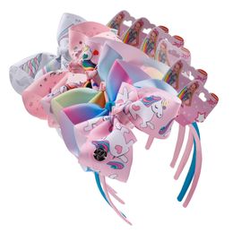 Cute Jojo Siwa Bows Rainbow Printed Jojo Hair Bows Hairband For Girls Boutique Handmade Headbands Children Unicorn Ribbon Hair Accessories