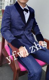 Newest Double-Breasted Groomsmen Shawl Lapel Wedding Groom Tuxedos Men Suits Wedding/Prom/Dinner Best Man Blazer(Jacket+Tie+Pants+Belt) T72