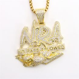 Hip Hop NO RATS ALLOWED Diamond Combination Bubble Letter Pendant Necklace Micro Cubic Zirconia Gold Colour Copper Pendant Necklace