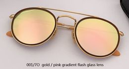 Wholesale-SteamPunk Vintage Round Metal Style double bridge Sunglasses Eyewear uv400 glass Lens flash Sun Glasses Oculos De Sol 3647 2780