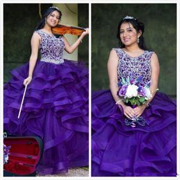 Purple Organza Vestidos 15 anos Ball Gown Prom Dresses Plus Size 2020 New Quinceanera Dresses Beaded Sweet 16 Dresses