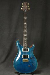 Custom 24 10 Top Pattern Thin Aquamarine Electric Guitar Blue Flame Maple Top Signature China Made Guitars
