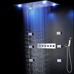 Bathroom Luxury 600*800MM Embedded Ceiling LED Shower Set 3 Fuctions ShowerHead With Thermostatic Mixer &Lateral body jets&Hand Shower