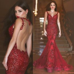 Mermaid Prom Dresses 2019 robes de soiree Lace Appliques Tulle Burgundy Formal Evening Dress Abendkleid African Cheap Cocktail Party Gowns