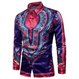 Fashion African Dashiki Print Shirt Men 2020 New Long Sleeve Mens Dress Shirts Traditional African Clothes Chemise Homme