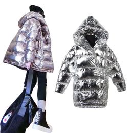 Wholesale-New Fashion Women's Parkas Metallic Black & Sliver Winter Jackets Hooded Collar Thick Cotton padded Coat Warm Outerwear Jacket
