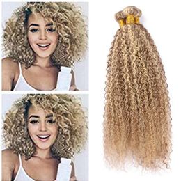 Light Brown with Blonde Piano Colour Hair Bundles 8/613 Kinky Curly Hair Bundles Brown Highlight Blonde Brazilian Human Hair Weaves Mixed