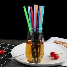 Hot sale stainless steel portable straw reusable metal straw silicone coffee juice straw with cleaning brush SZ647