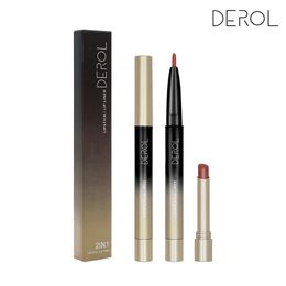 DEROL Waterproof Matte Lipstick Pencil Lip Liner Makeup Contour Tint Sexy Red Matte Long Lasting Moisturiser Lipliner Cosmetics