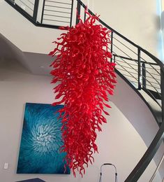 Modern Hand Blown Red Glass Chandeliers Pendants Lamps Drop Large Stair Spiral Crystal Chandelier on Sale