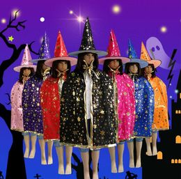 84cm Kids halloween costumes cloak hat baby gold five starts cape party festival decoration prop cosplay death wizard witch cape and cap
