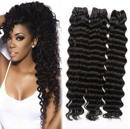 Deep Wave Human Hair Weaves Brazilian Virgin Weft Unprocessed Natural Colour Deep Curly Weaving