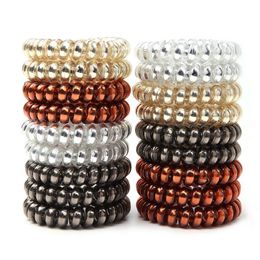 Bright Metallic Color Spiral Hair Coil Pony Tails Holder Telephone Wire Cord Head Tie Good Quality Girls Elastic Hairrope