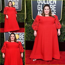 Plus Size Evening Dresses Red Off Shoulder Beaded Long Sleeves Prom Dress Satin Floor Length Fashion Women Formal Party Gowns