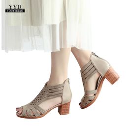 YOUYEDIAN Spring Summer Ladies high heels women sandals Fashion Fish Mouth Hollow Roma Shoes zapatos de fiestas mujer tipo #25