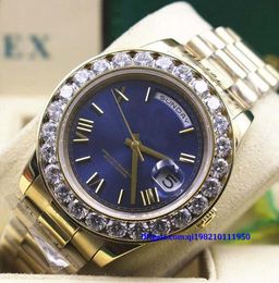 Christmas Gift Original box certificate MENS big diamond wristwatch gold Stainless steel strap blue dial Roman numerals 36 mm / 41 mm With d