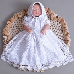Weiße Taufkleider aus Spitze für Kleinkinder, Antik-Vintage-Taufkleider mit Haube, erstes Kommunikationskleid