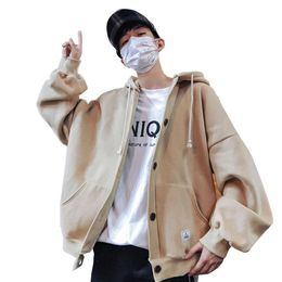 Yfashion Korean Style Women Men Hoodies Long-Sleeve Oversize Coat Men Sweatshirt Loose Thick Button Coat for Campus Sports