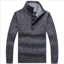 thick wool turtleneck sweaters NZ - Autumn Men's Thick Warm Knitted Pullover Half Zip Wool Fleece Winter Coat Comfy Clothing Solid Long Sleeve Turtleneck Sweaters