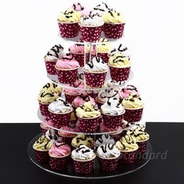 -Nivel 4 Cupcake Stand - Cristal acrílico pastel de bodas la herramienta del soporte de Decoración torta de la forma redonda Tree-