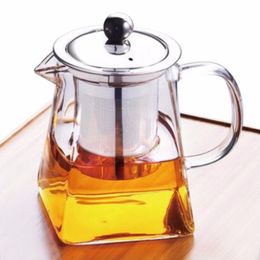 Glass Teapot Clear Borosilicate Teapot Stainless Steel Tea Cup Water Coffee Milk Drinking Drinkware Home Office Water Container
