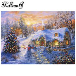 FULLCANG diy diamond mazayka christmas cottage diamond painting full square/round drill diamond embroidery sale landscape FC1257