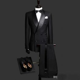Mens Suits Black Groom Wedding Tuxedos Shawl Lapel Slim Fit Bridegroom Formal Wear Best Men Suit For Weddings Jacket and Pants