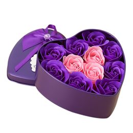 11Pcs/Box Artificial Flowers Rose Soap Flower Heart Shape Diy Wedding Decoration For Souvenir Valentines Day Gifts Flore-Purple