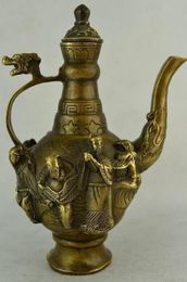 6.75 inch /China's old copper hand-carved eight immortal dragon & noble teapot