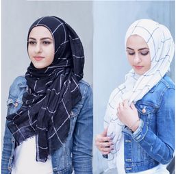 Classic Plaids Tartan Cotton Voile Muslim Hijab Scarf for Ladies Long Cross Stripes Double Color Islamic Hijabs Shawl Wrap Scarf