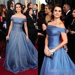 Ice Blue Celebrity Evening Dresses Boat Neck Floor Length Tulle A Line Off Shoulder fairy Prom Gown Elegant Red Carpet Dress For Cheap