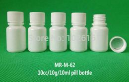 500PCS 10g/ 10cc/ 10ml small plastic containers pill bottle with seal cap lids, empty white round plastic pill medicine bottles