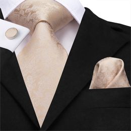 Classic Beige Silk Tie Set Brown Stripe Mens Necktie Wedding Cufflinks C-656