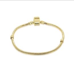 Wholesale17-21cm Bracelete banhado a ouro de 3 mm Cano de cobra de cobra Basic Fit Fits European Beads para Pandora Bracelet Charm Minchas Baga