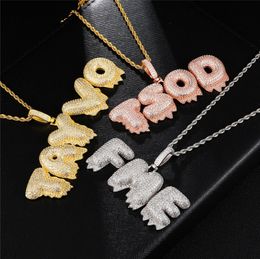 A-Z Custom Name Gold Plated Bling Iced Out CZ Letter Necklace for Women Men Hip Hop Jewellery Necklace