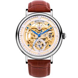 automatic mechanical men watch stainless steel Sapphire leather horloges mannen holuns Special luxury bigest dial skeleton montre 240q