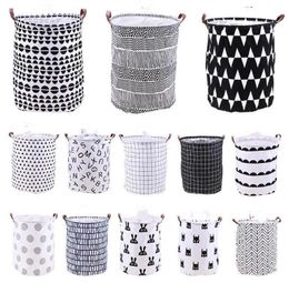 Home Sundries Storage Laundry Storage Basket Ins Dity Clothes Storage Bag Foldable Printed Barrel Waterproof Toys Organiser Totes AZYQ6655