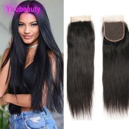 Peruvian 100% Human Hair 4X4 Lace Closure Silky Straight Natural Color 10-24inch 4 By 4 Closure Wholesale Middle Three Free Part