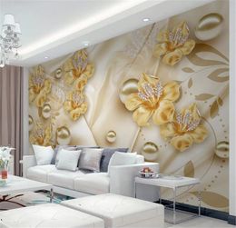 3d Wallpaper Golden Jewellery Flower 3D Beautiful TV Background Wall HD Digital Printing Moisture Wall paper