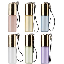 Mini 5ml Travel Pot Portable Empty Refillable Glass Sample Roll on Bottle with Pendant For Essential Oil Liquid Perfume WCW643