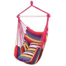 -Unterscheidungsfähige Camping Hängematte Baumwolle Hängende Seil Air Sky Chair Swing Regenbogen mit Kissen